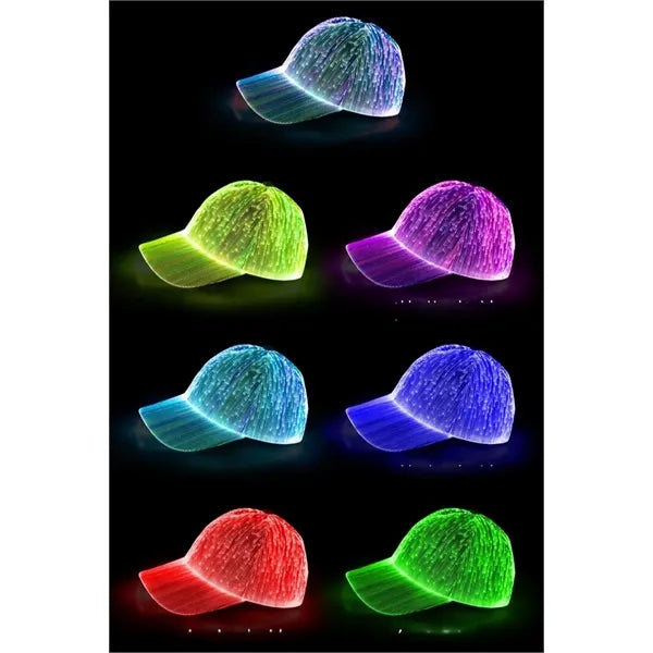 LED Fiber Optic Rechargeable Light Up Caps Dark Glowing Hats