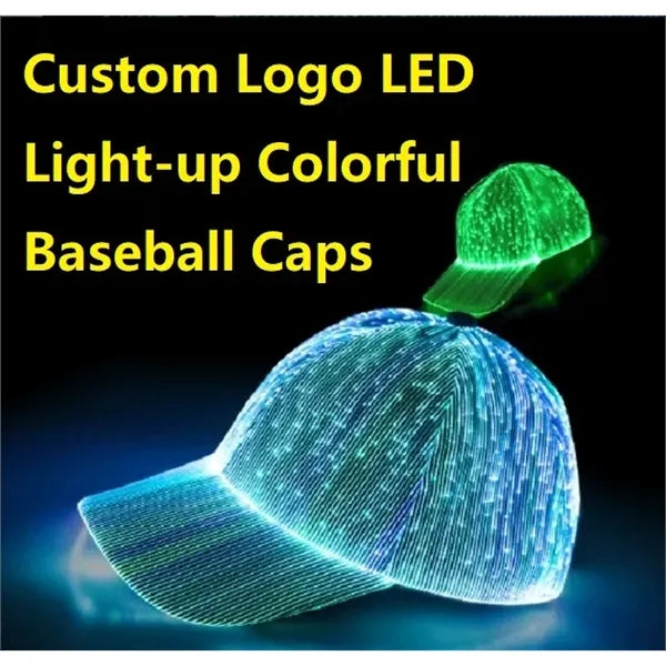 LED Fiber Optic Rechargeable Light Up Caps Dark Glowing Hats