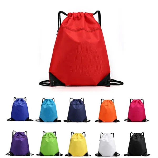 Drawstring Sports Bag with Front Zipper Pocket 13.4"x17.3"