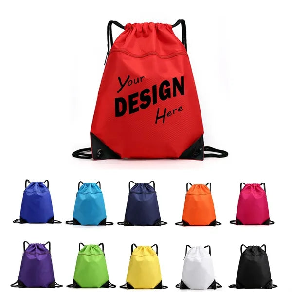 Drawstring Sports Bag with Front Zipper Pocket 13.4"x17.3"