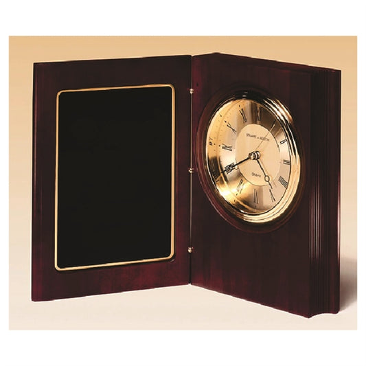 Handrubbed Rich Mahogany Finish Book Clock. 6.75x 9