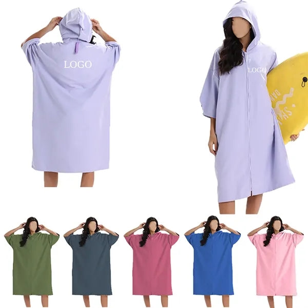 Zip-Up Hooded Quick-Dry Bath Towel Robe