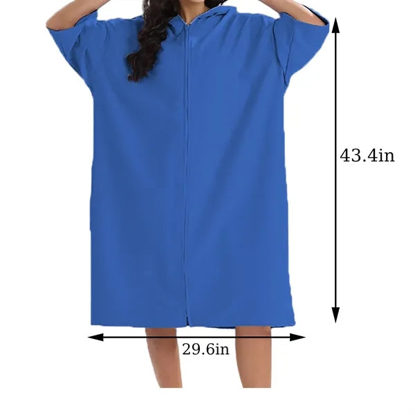 Zip-Up Hooded Quick-Dry Bath Towel Robe