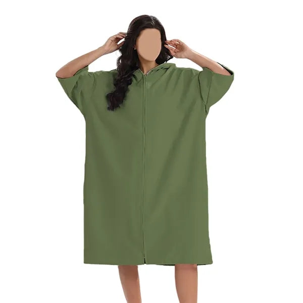 Zip-Up Hooded Quick-Dry Bath Towel Robe