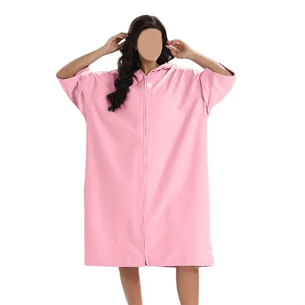 Zip-Up Hooded Quick-Dry Bath Towel Robe