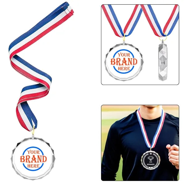 Customize Crystal Medals W/ Ribbon