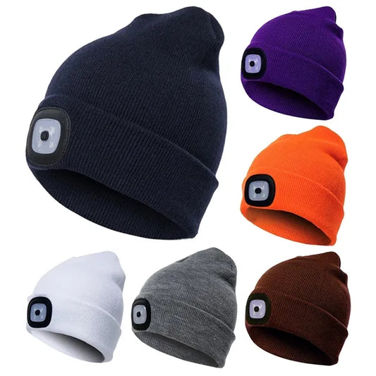 USB Rechargeable Headlamp Winter Knitted Cap