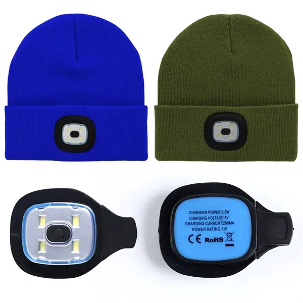 USB Rechargeable Headlamp Winter Knitted Cap