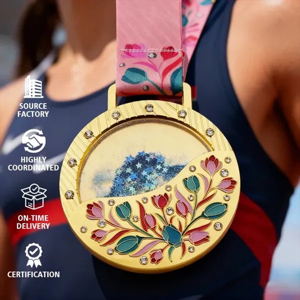 Gold-plated souvenir medal flowing sand technique