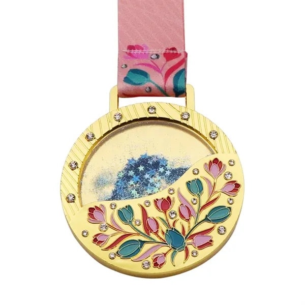 Gold-plated souvenir medal flowing sand technique