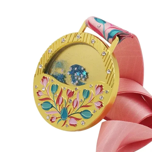 Gold-plated souvenir medal flowing sand technique