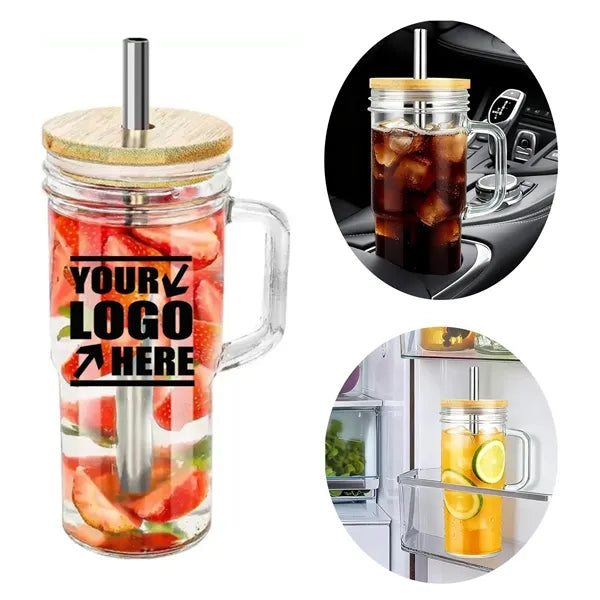 24oz Glass Cups with Lids and Straws