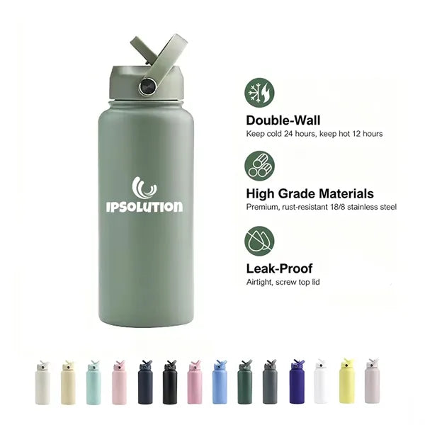 32oz Insulated Stainless Steel Water Bottle W/Straw