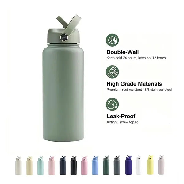 32oz Insulated Stainless Steel Water Bottle W/Straw