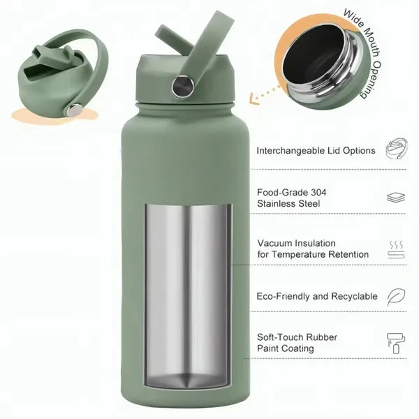 32oz Insulated Stainless Steel Water Bottle W/Straw