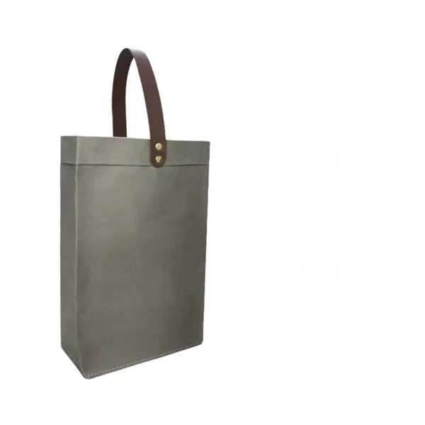 Washable Eco-Friendly Paper Wine Bag with Leather Handle