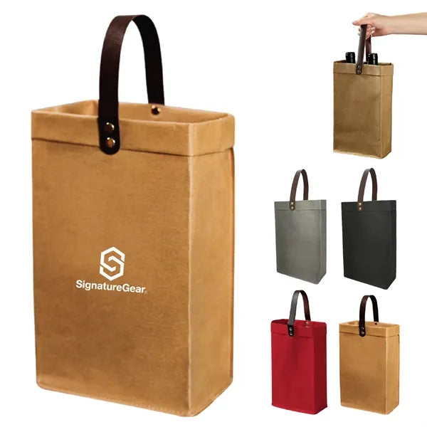 Washable Eco-Friendly Paper Wine Bag with Leather Handle