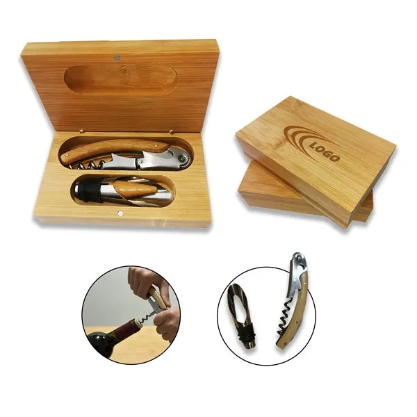 Bamboo Wine Opener & Stopper Gift Set
