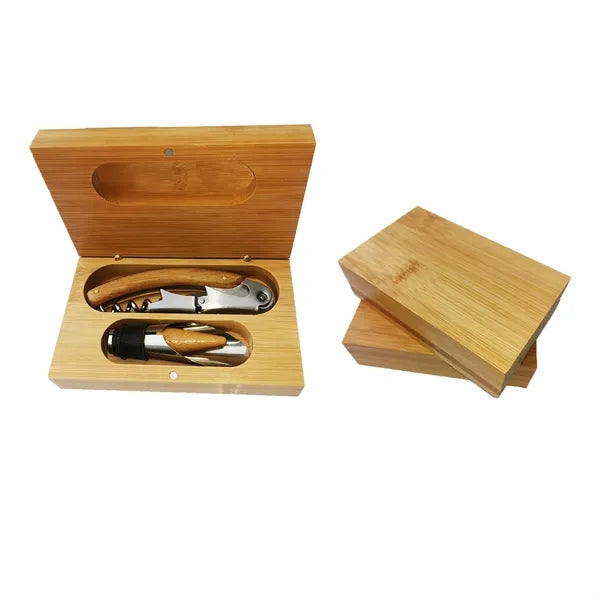 Bamboo Wine Opener & Stopper Gift Set