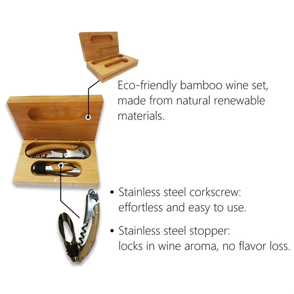 Bamboo Wine Opener & Stopper Gift Set