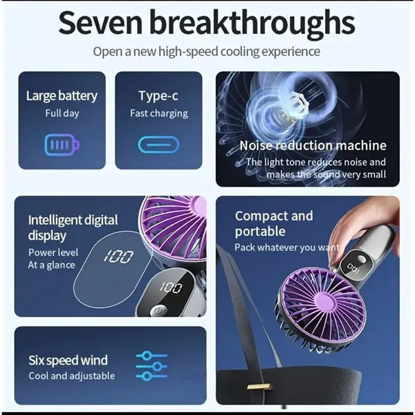 6 Speed Settings Mini Portable Handheld Fan