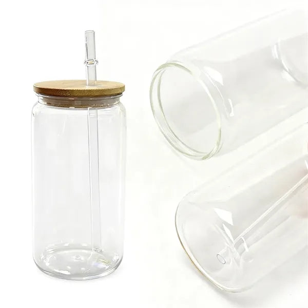 16oz Clear Plastic Cups with Bamboo Lids And PP Straw