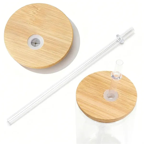 16oz Clear Plastic Cups with Bamboo Lids And PP Straw