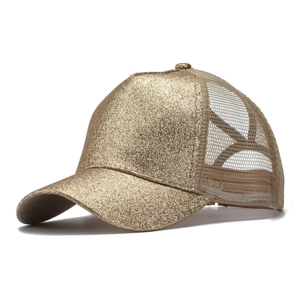 Ponytail Vintage Sports Glitter High Bun Hat