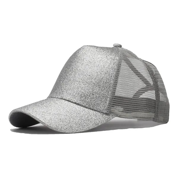 Ponytail Vintage Sports Glitter High Bun Hat