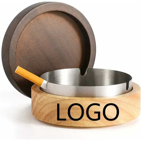 Wooden ashtray with a lid