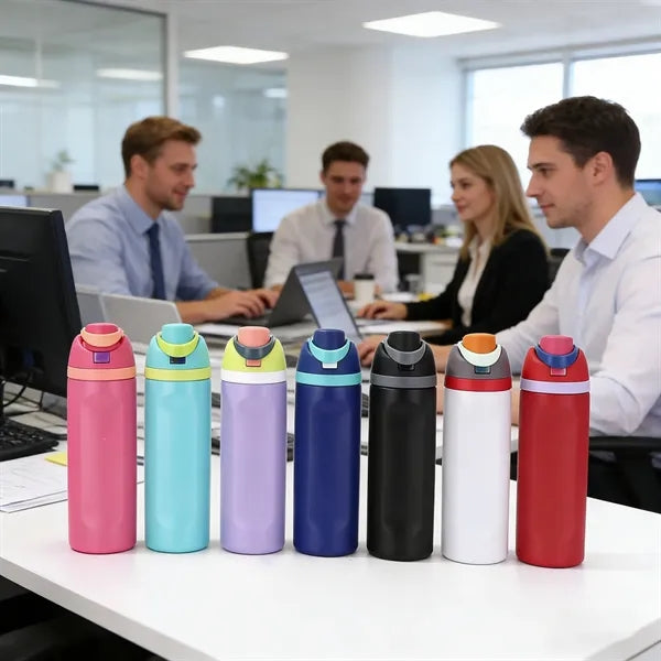 24oz Stainless Steel Freesip Sports Water Bottle with Straw