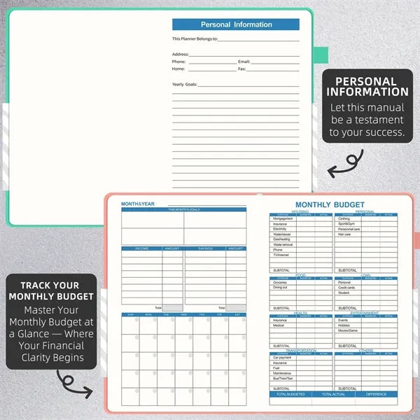 A5 Faux Leather Monthly Planner and Finance Tracker