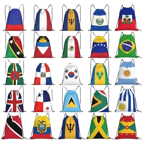 World Sport National Country Flag Polyester Drawstring Bag