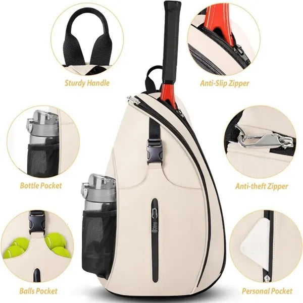 Water Resistant Tennis Pickleball Racket Sling Bag