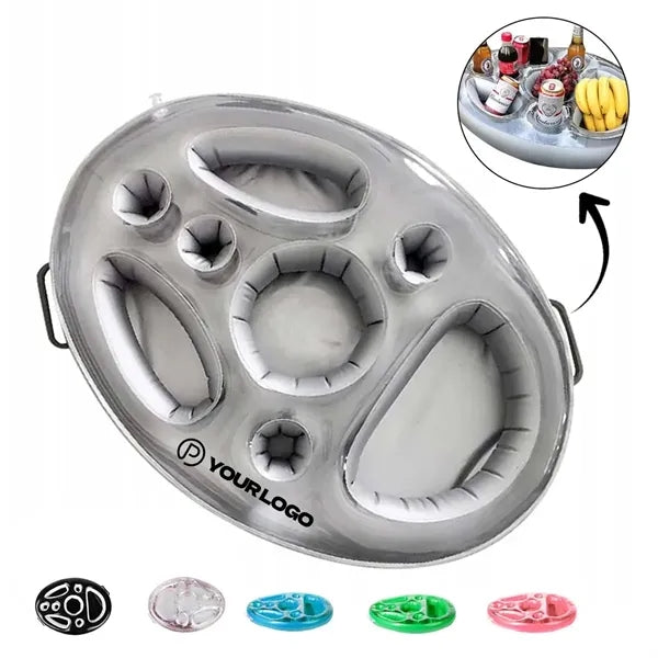Inflatable pool float caddy floating bar beverage tray