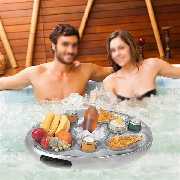 Inflatable pool float caddy floating bar beverage tray