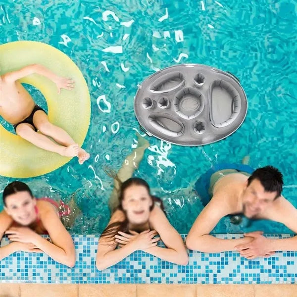 Inflatable pool float caddy floating bar beverage tray