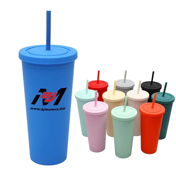 24 oz Plastic Tumbler With Lid and Straw