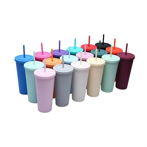 24 oz Plastic Tumbler With Lid and Straw