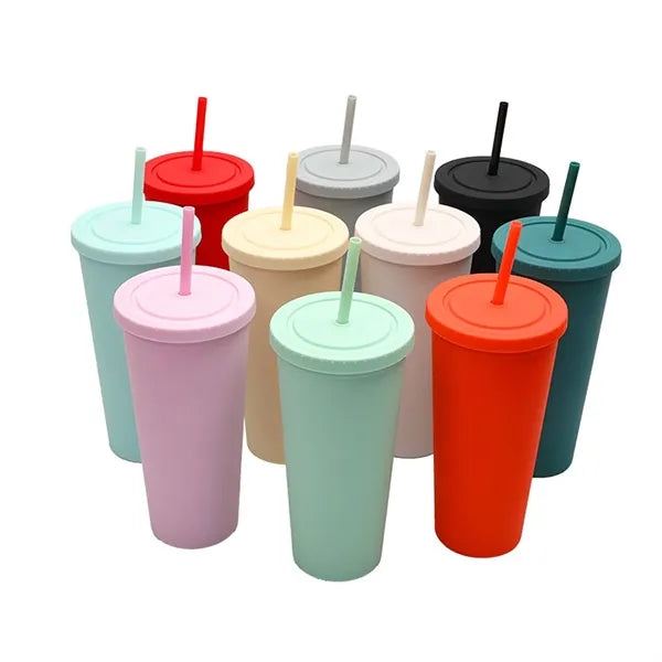 24 oz Plastic Tumbler With Lid and Straw