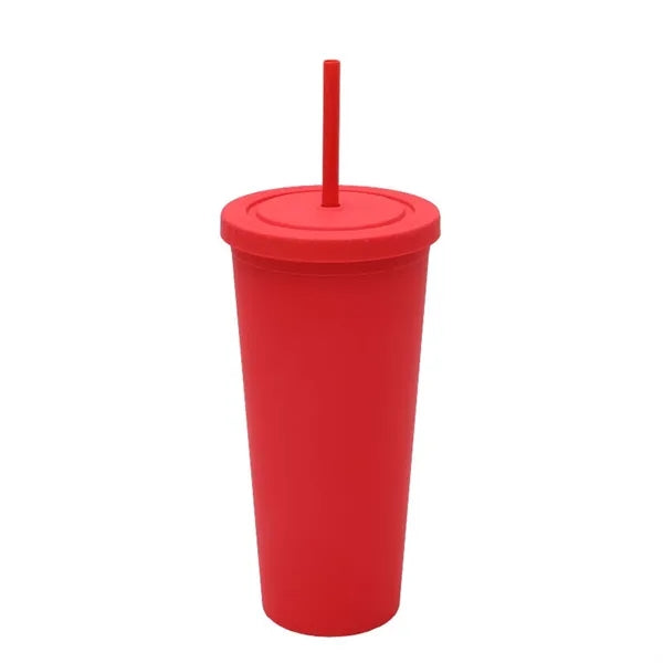 24 oz Plastic Tumbler With Lid and Straw