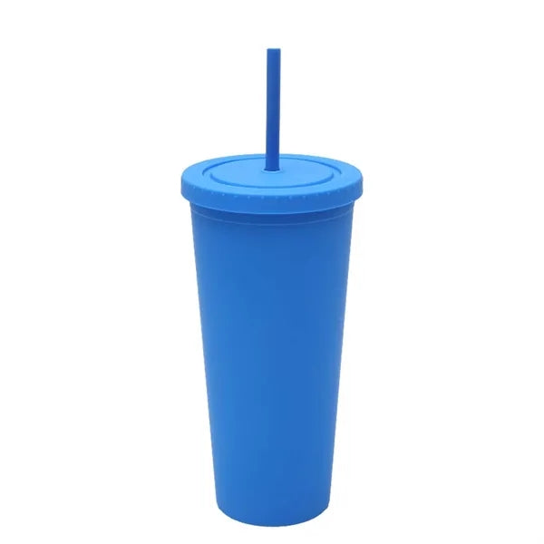 24 oz Plastic Tumbler With Lid and Straw