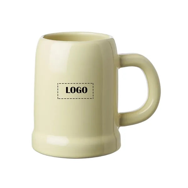 Beige Ceramic Beer Mug with Footed Base, 24 oz.