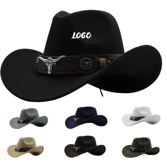 Felt Fedora Hat Wide Brim Buckle Belt
