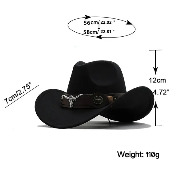 Felt Fedora Hat Wide Brim Buckle Belt