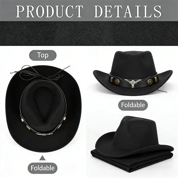 Felt Fedora Hat Wide Brim Buckle Belt