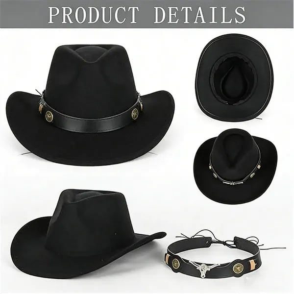 Felt Fedora Hat Wide Brim Buckle Belt