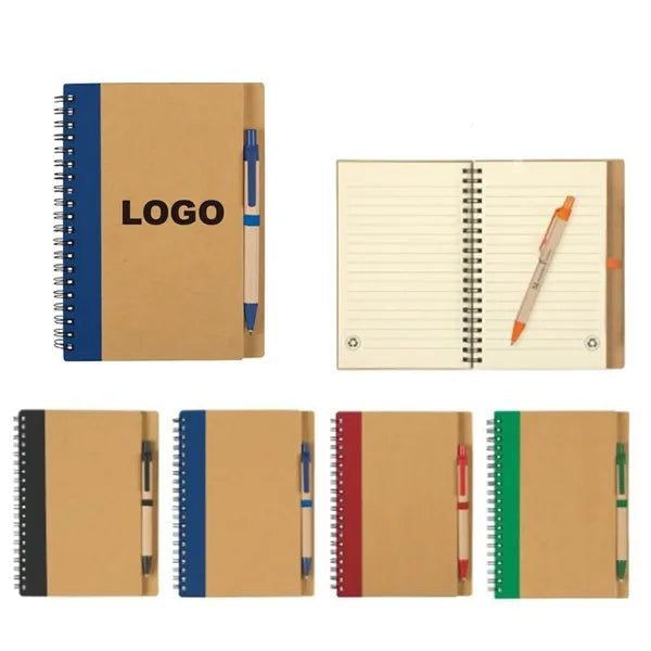 5" x 7" Kraft Paper Spiral Notebook with Integrated Pen Hold