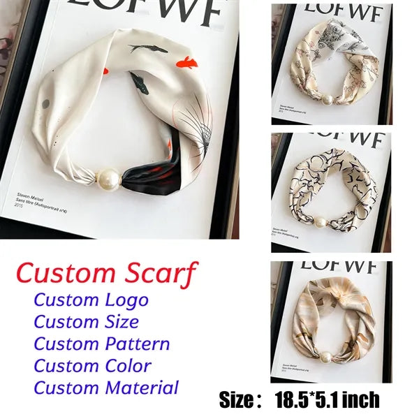 18.5*5.1inch Printed Floral Pearl Magnetic Buckle Scarf