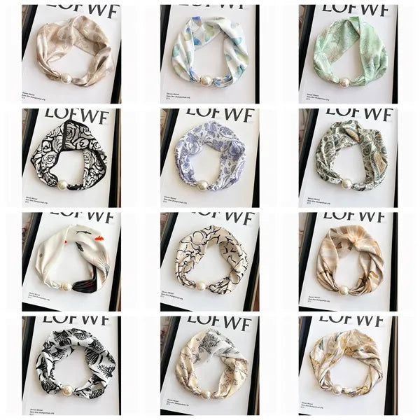 18.5*5.1inch Printed Floral Pearl Magnetic Buckle Scarf